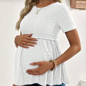 Elegant White Lace Maternity Top